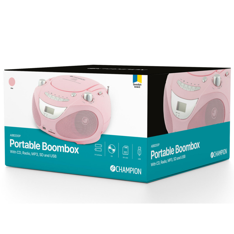 Produktbild för Boombox CD/Radio/MP3/USB Pink