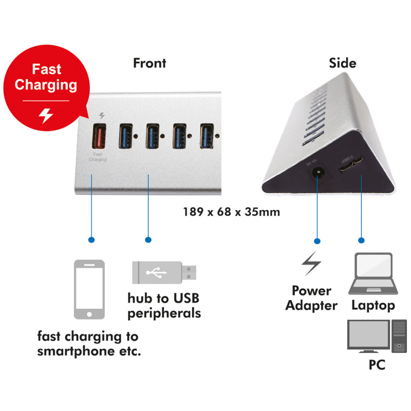 Produktbild för USB 3.0-hub 10+1 fast charge