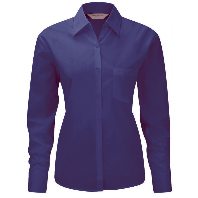 Produktbild för Russell Collection Ladies Long Sleeve Poplin Shirt
