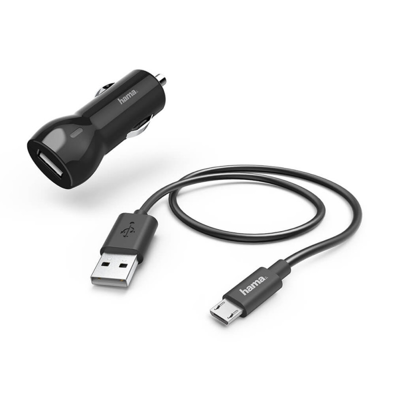 Produktbild för Laddare 12V Micro-USB 2,4A Lös kabel 1m  Svart
