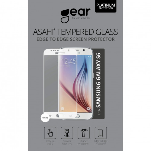 GEAR Härdat Glas 3D Full Cover Vit Samsung S6