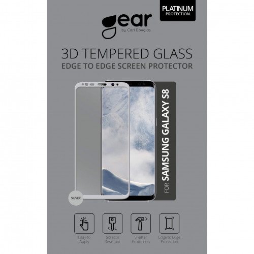 GEAR Härdat Glas 3D Full Cover Silver Samsung S8
