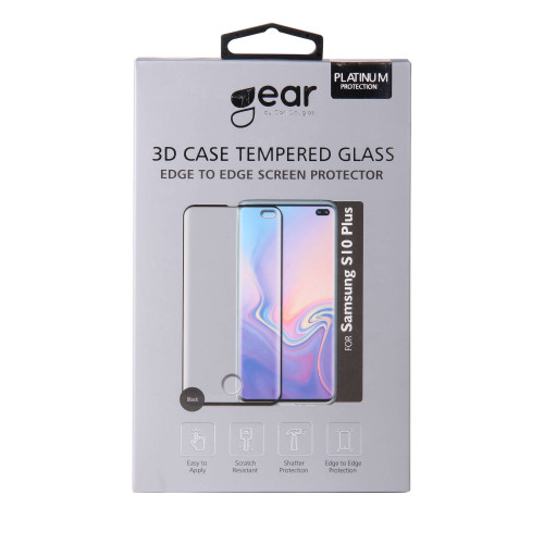 GEAR Härdat Glas 3D Gum Full Cover Svart Samsung S10+ Incl. Monteringsram