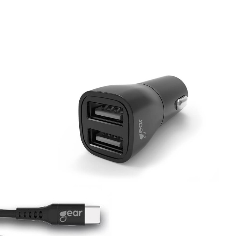Produktbild för Laddare 12-24V 2xUSB 3.4A Svart USB-C 2.0 Kabel 1m