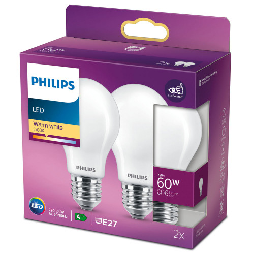 Philips 2-pack LED E27 Normal 60W Fros