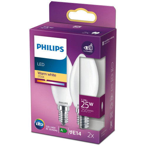 Philips 2-pack LED E14 Kron 25W Frost