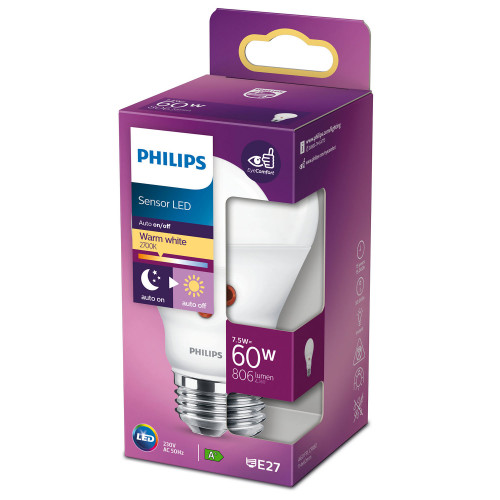 Philips LED E27 Normal 60W Skymningssensor 806lm