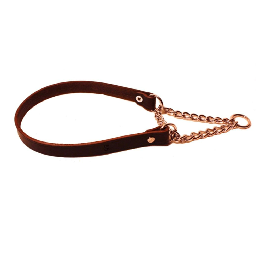 Produktbild för Läderhalsband Halvstryp Brun 18x45cm