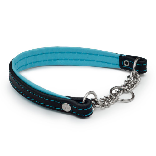 ALAC Läderhalsband Halvstryp Turkos 12x35cm