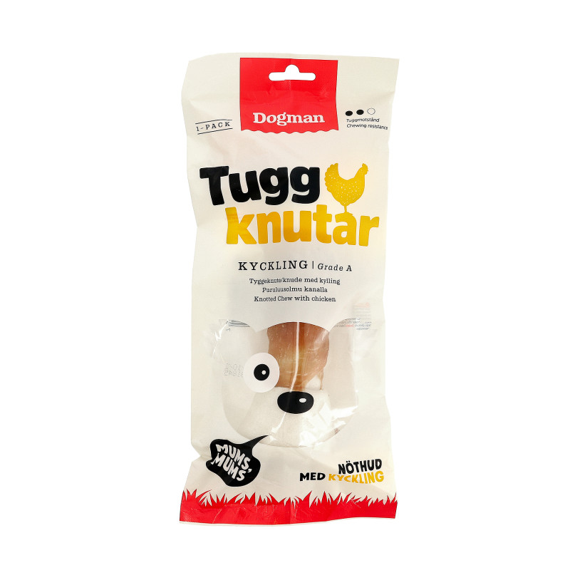 Produktbild för Dogman Tuggknut med kyckling Vit L 23cm
