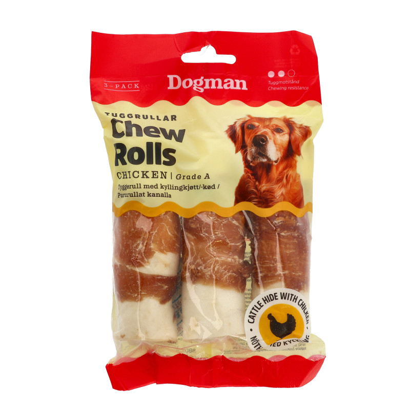 Produktbild för Dogman Tuggrullar med kyckling 3p Vit S 10cm Hvit