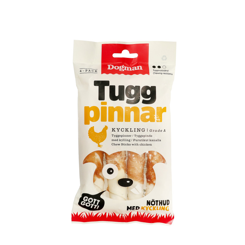 Produktbild för Dogman Tuggpinnar med kyckling 4p Vit S 12,5cm