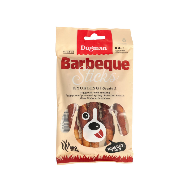 Produktbild för Dogman Barbeque sticks m kyckling 5p S 12,5cm