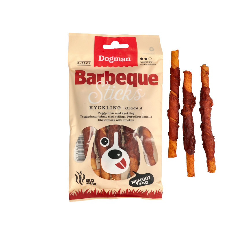 Produktbild för Dogman Barbeque sticks m kyckling 5p S 12,5cm