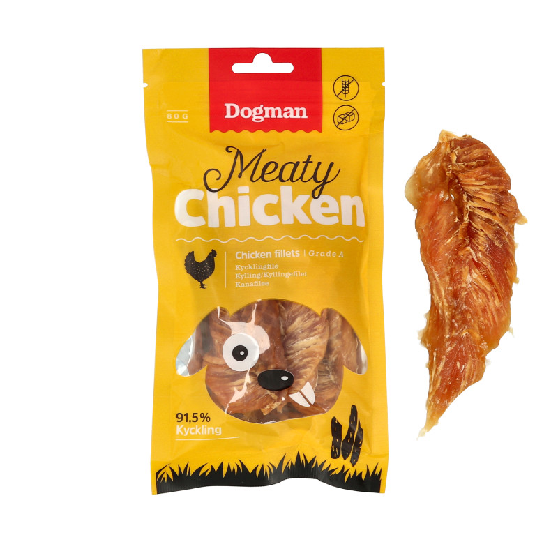 Produktbild för Dogman Hundgodis Meaty Chicken Fillets 80g