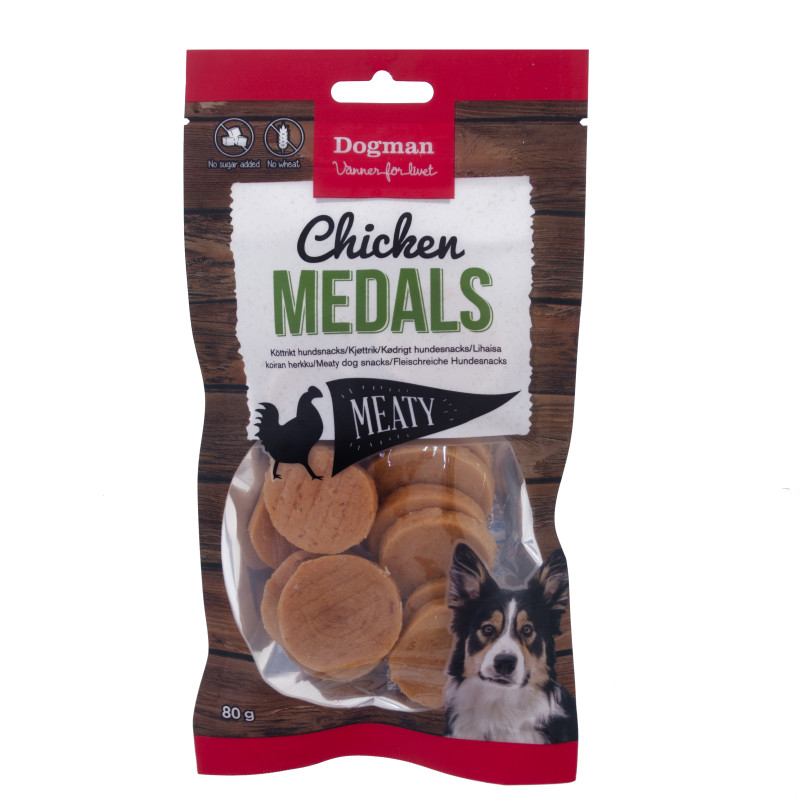 Produktbild för Dogman Hundgodis Meaty Chicken Medals 80g