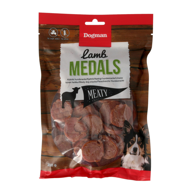 Produktbild för Dogman Hundgodis Meaty Lamb Medals 300g