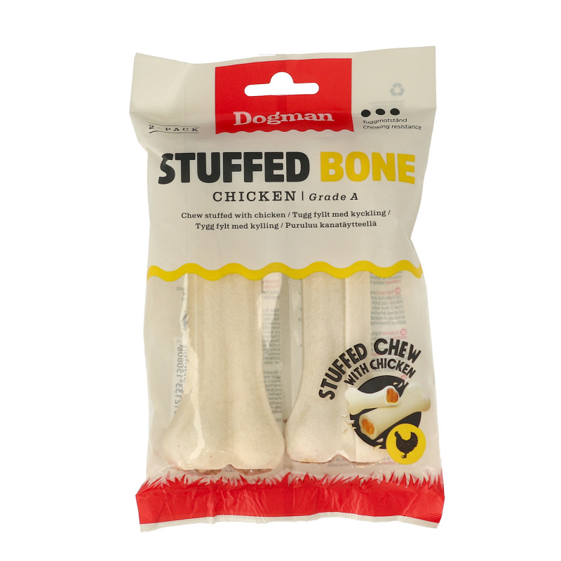 Produktbild för Dogman Chicken stuffed bone 2p Vit S 12,5cm