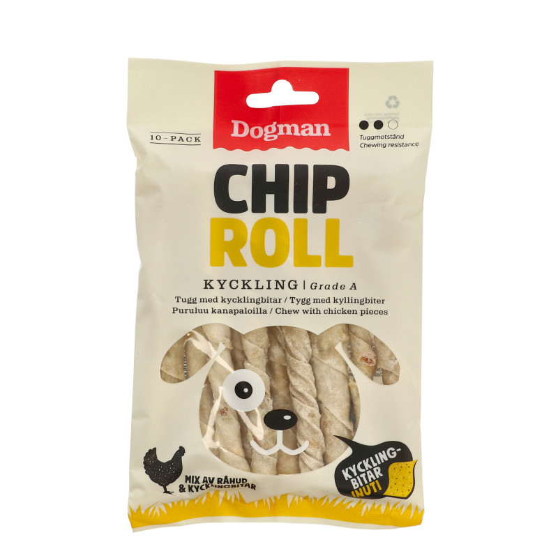 Produktbild för Dogman Chicken Chip rolls m kyck 10p Vit S 12,5cm