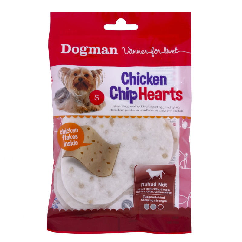 Produktbild för Dogman Chicken Chip hearts 4p Vit S 10cm Hvit