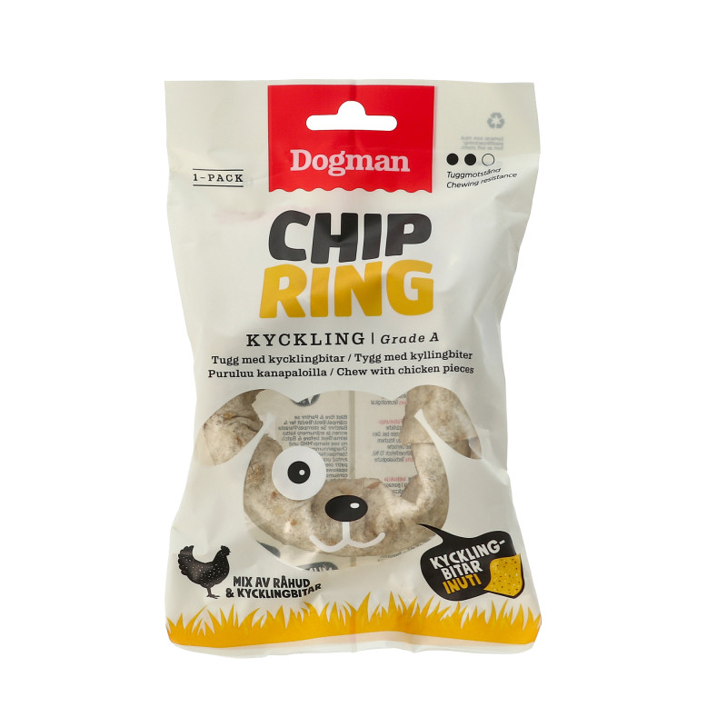 Produktbild för Dogman Chicken Chip ring Vit M 10cm