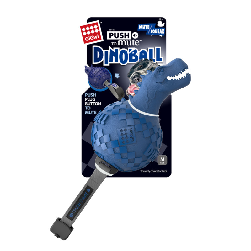 Produktbild för GiGwi Leksak PushToMute Dinosaur Blå L 15cm