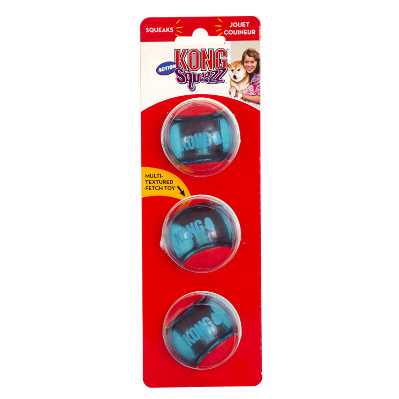 Produktbild för KONG Leksak Squeezz Action Ball 3p Flerfärgad S 5cm
