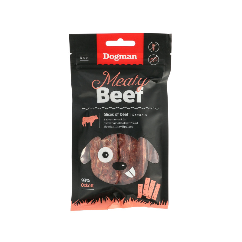Produktbild för Dogman Hundgodis Meaty Slices of Beef 80g
