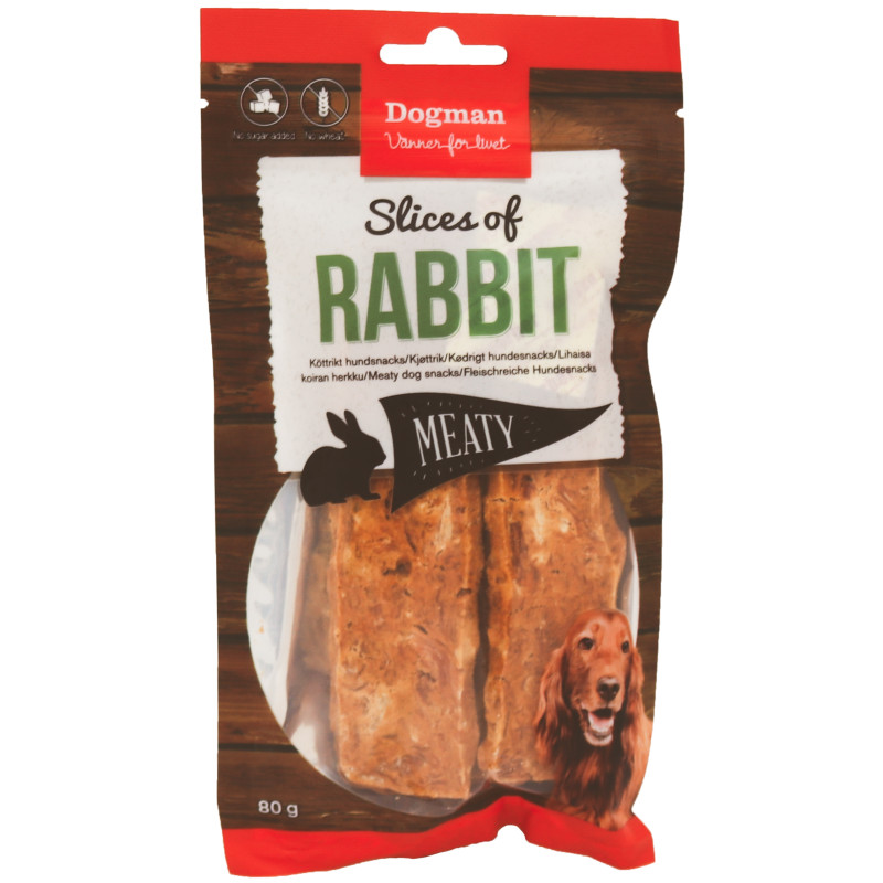 Produktbild för Dogman Hundgodis Meaty Slices of Rabbit 80g