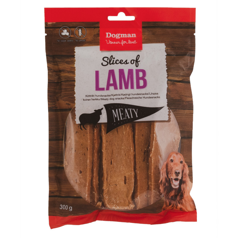 Produktbild för Dogman Hundgodis Meaty Slices of Lamb 300g