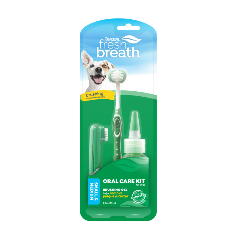 Produktbild för Tropiclean OralCare kit gel+tandborstar S/M 59ml