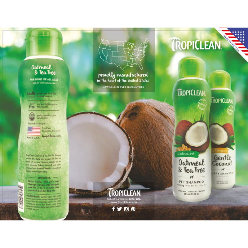 Produktbild för Tropiclean Schampo Oatmeal Tea Tree 355ml