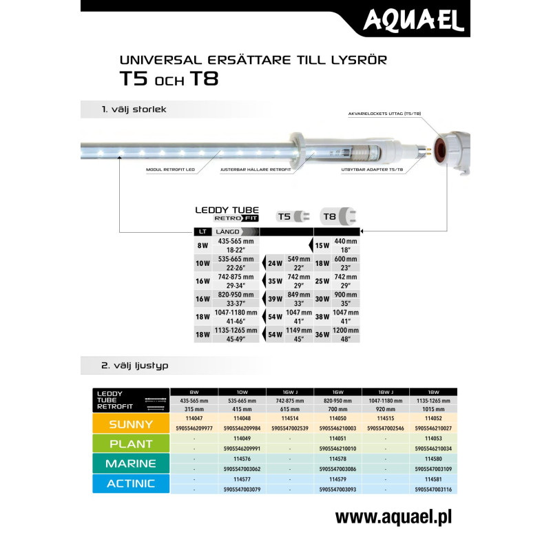 Produktbild för Aquael Lysrör LT Retrofit Plant D&amp;N 14W 8000K