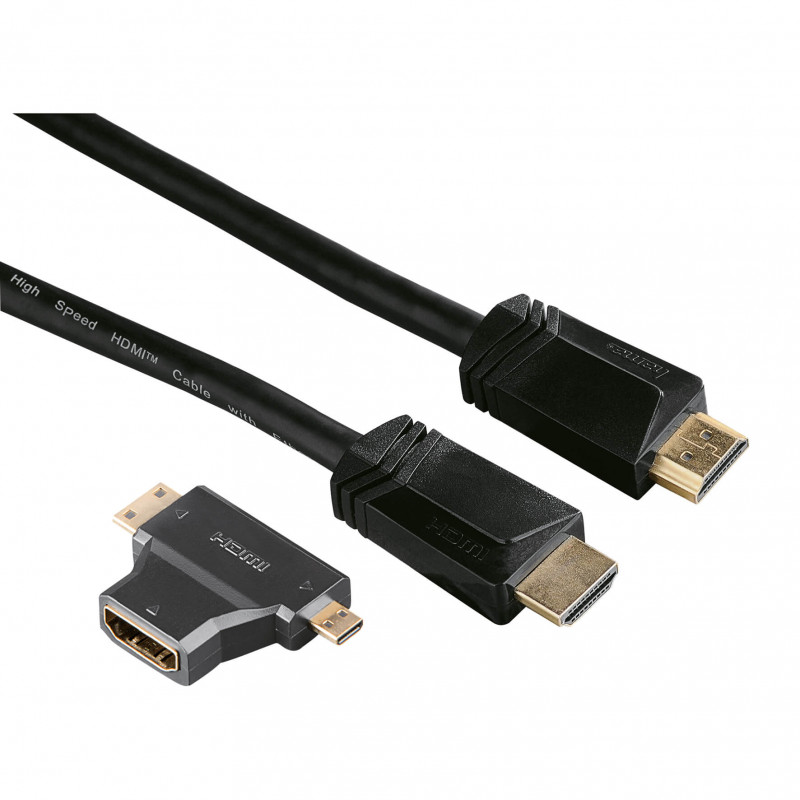 Produktbild för Kabel HDMI Ethernet Adapter 1xHDMI-1xMicro 1xMini Guld 1.5m