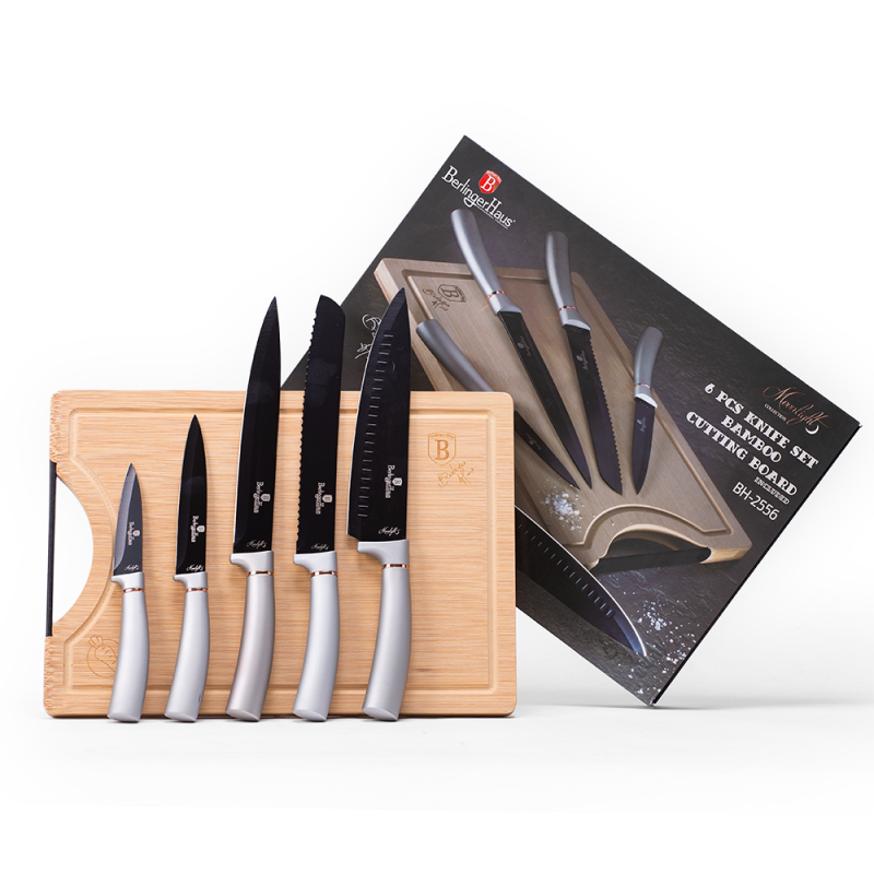 Produktbild för Knivset med skärbräda i bambu
