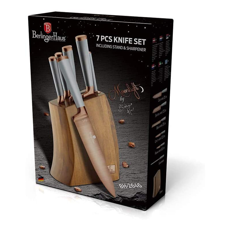 Produktbild för Knivset 5 knivar med slip och bambuställ
