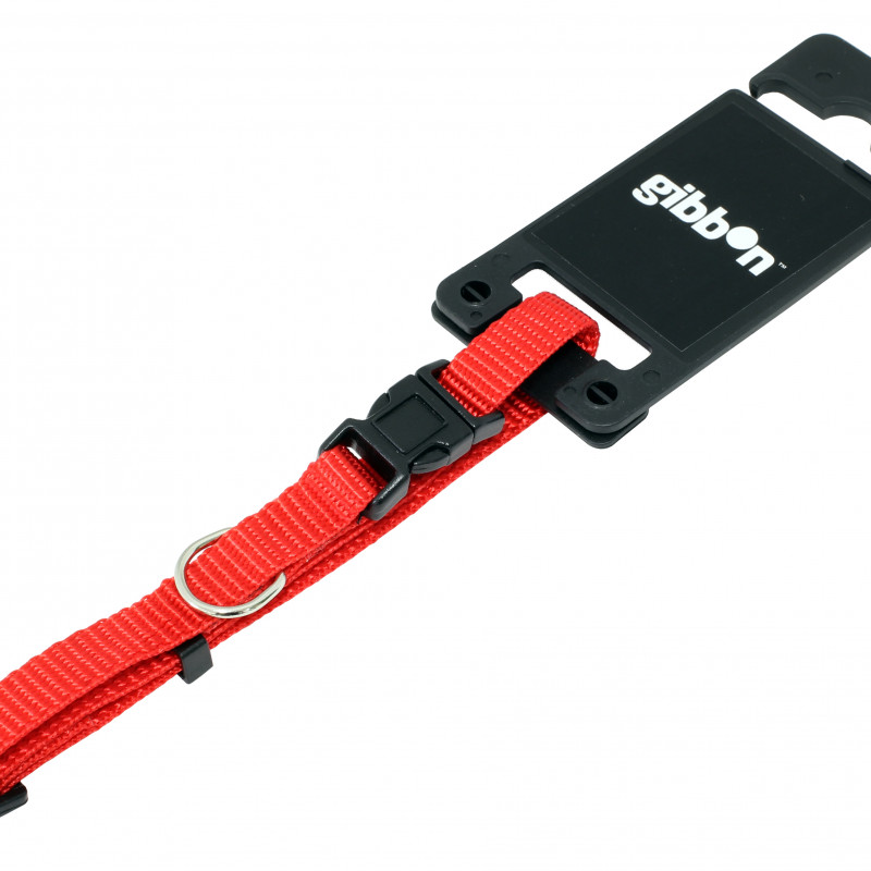 Produktbild för Halsband nylon ställbart Rött Gibbon 10mm/21-34cm