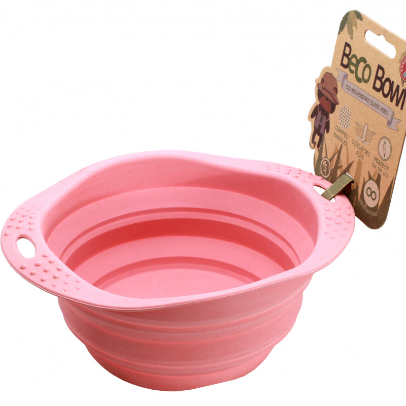 Produktbild för Beco matskål hopfällbar Medium Rosa från växtfibrer 14 cm
