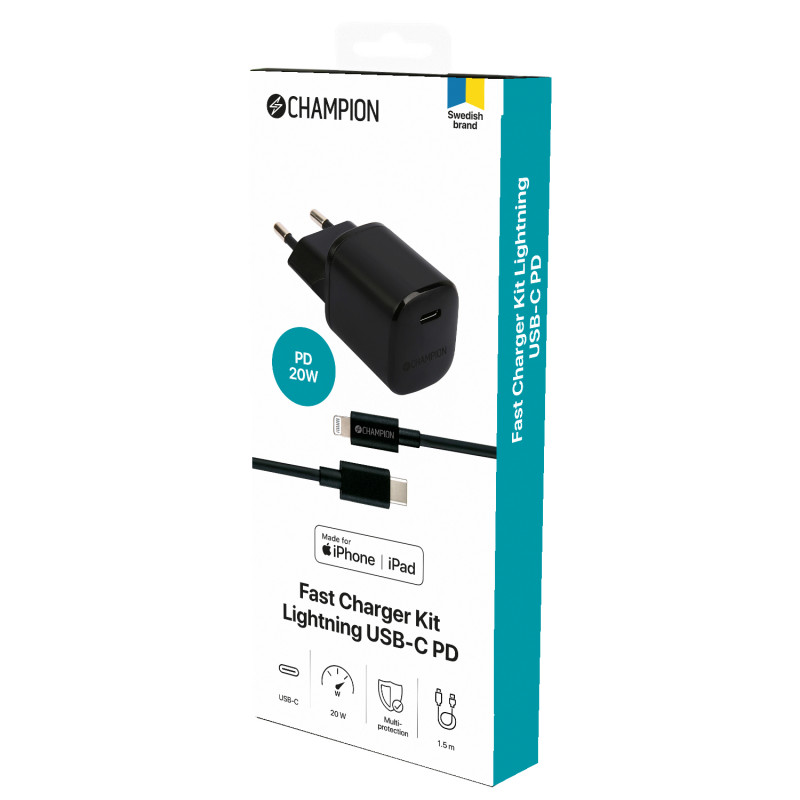 Produktbild för Laddare 20W + USB-C till Lightning Kabel Svart