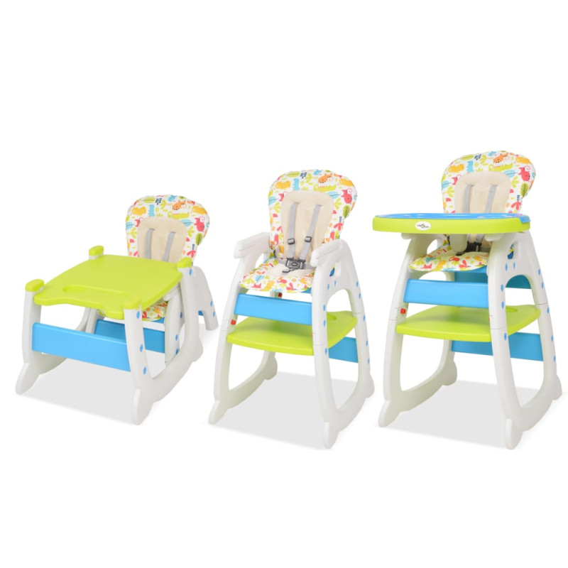 Produktbild för 3-i-1 Konvertibel barnstol med bord blå och grön