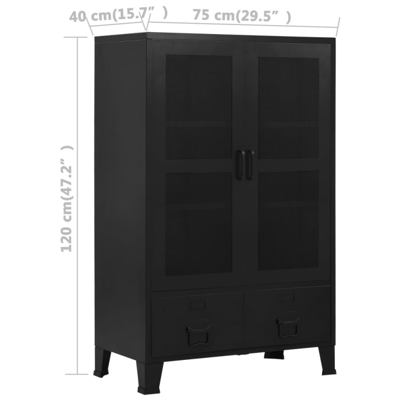 Produktbild för Kontorsskåp med nätdörrar industriell svart 75x40x120 cm stål