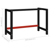 Produktbild för Ram till arbetsbänk metall 120x57x79 cm svart och röd