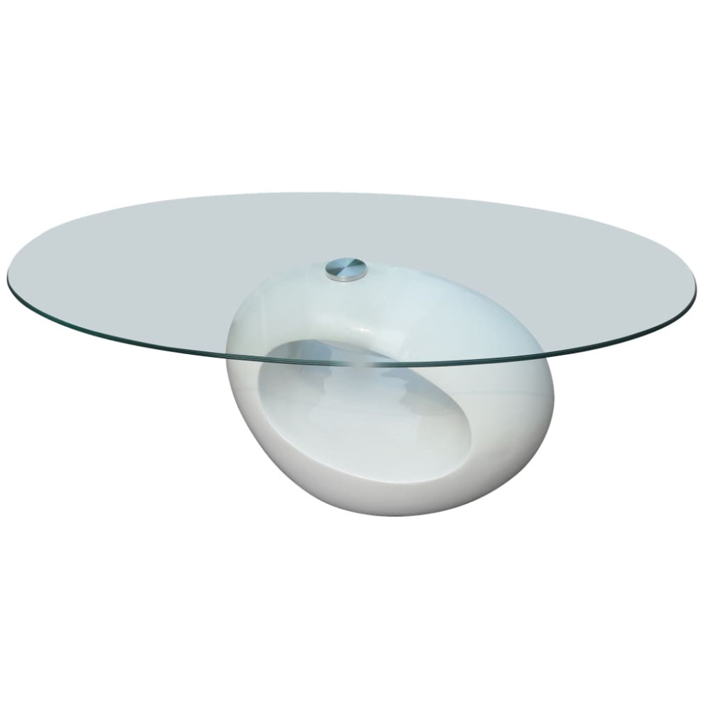 Produktbild för Soffbord med oval bordsskiva i glas högglans vit