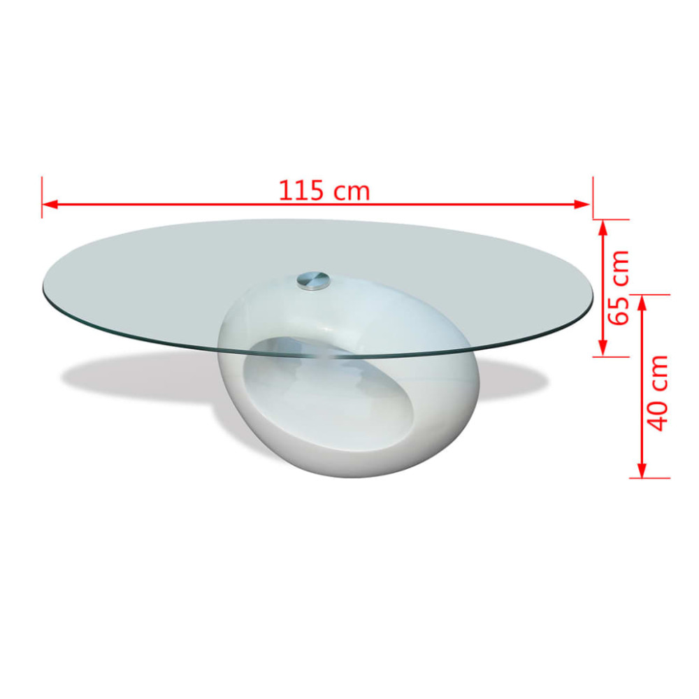 Produktbild för Soffbord med oval bordsskiva i glas högglans vit