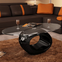 Produktbild för Soffbord med oval bordsskiva i glas högglans svart