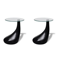 Produktbild för Soffbord 2 st med rund bordsskiva i glas högglans svart