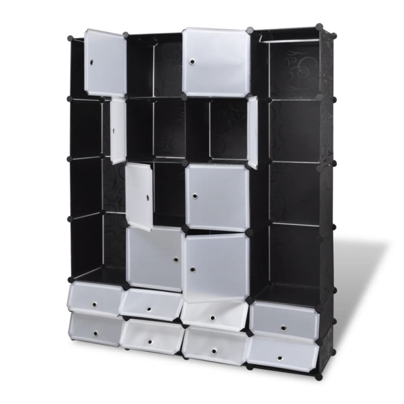 Produktbild för Förvaringsskåp med 18 utrymmen svart och vit 37x146x180,5 cm