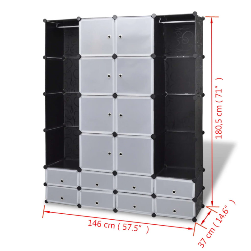 Produktbild för Förvaringsskåp med 18 utrymmen svart och vit 37x146x180,5 cm