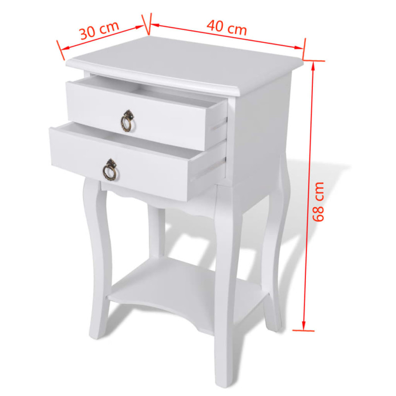 Produktbild för Sängbord med 2 lådor vit