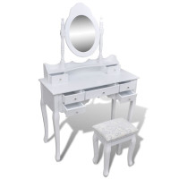 Miniatyr av produktbild för Sminkbord med spegel och pall 7 lådor vit